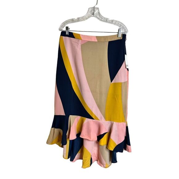 NWT Bar III Colorblock Abstract Printed Asymmetrical High Low Skirt sz 8 - Picture 2 of 6